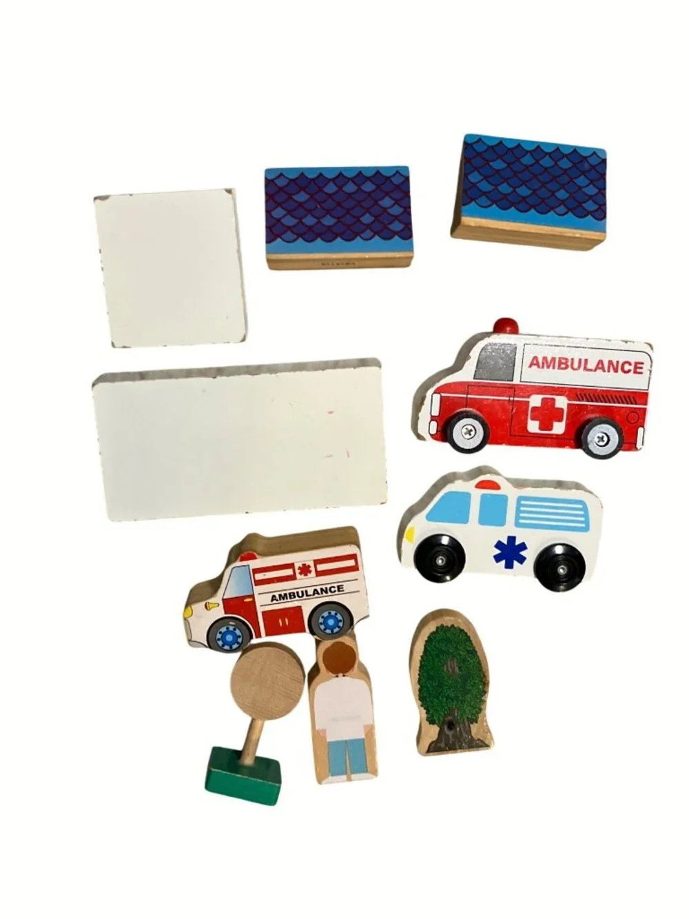 Wooden Toy Hospital Playset With Ambulance Doctor And Buildings For Kids